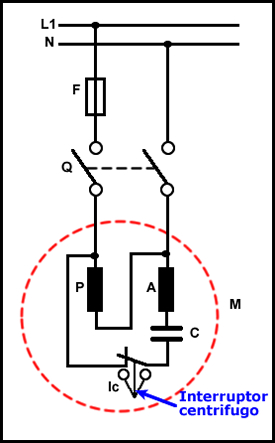 circuito de motor monofasico con condensador